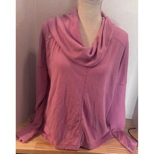 Lucky Brand Women's Cowl Neck Waffle Knit Long Sleeve Top Pink Large‎ NWT New
